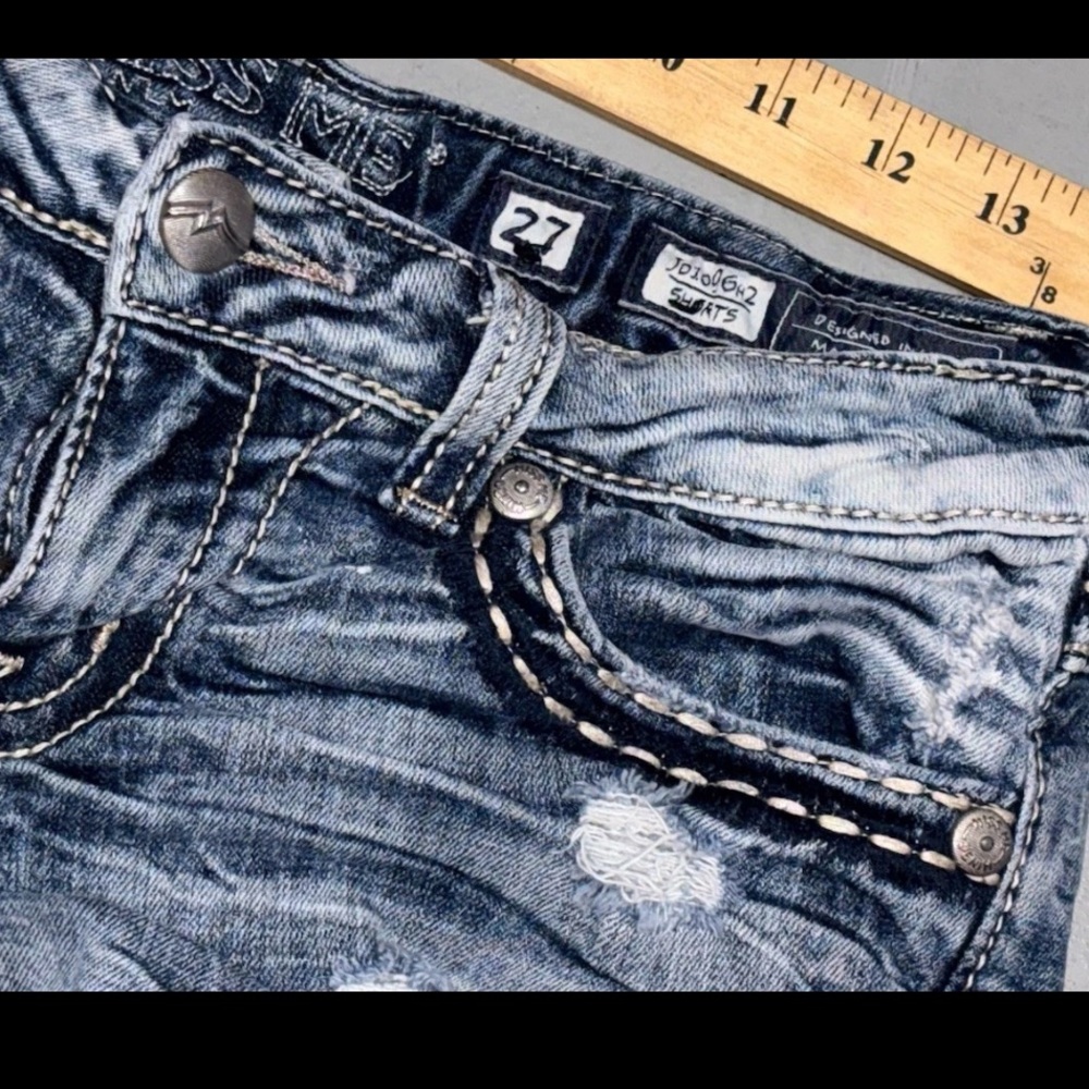 Miss Me Y2K Distressed Heavy Stick Micro Mini Booty Shorts SZ.27 - Picture 7 of 12
